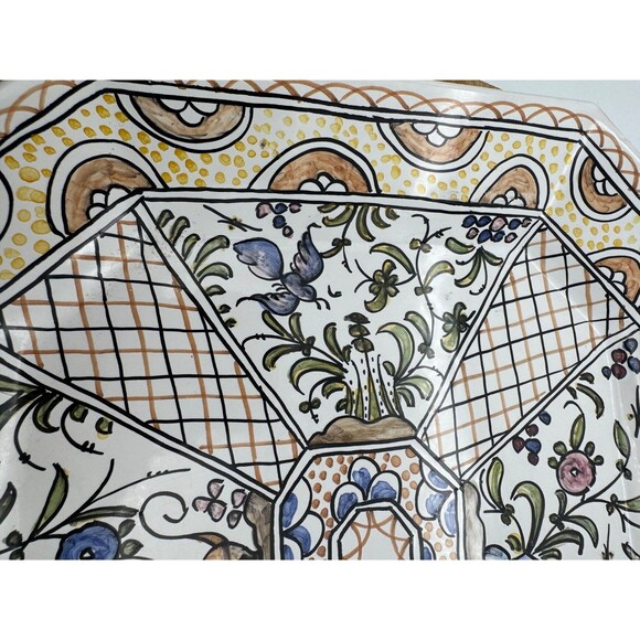 VTG 228 Portugal Hand Painted Hanging Tray Platter Signed ER Country Whimsical - Picture 2 of 11